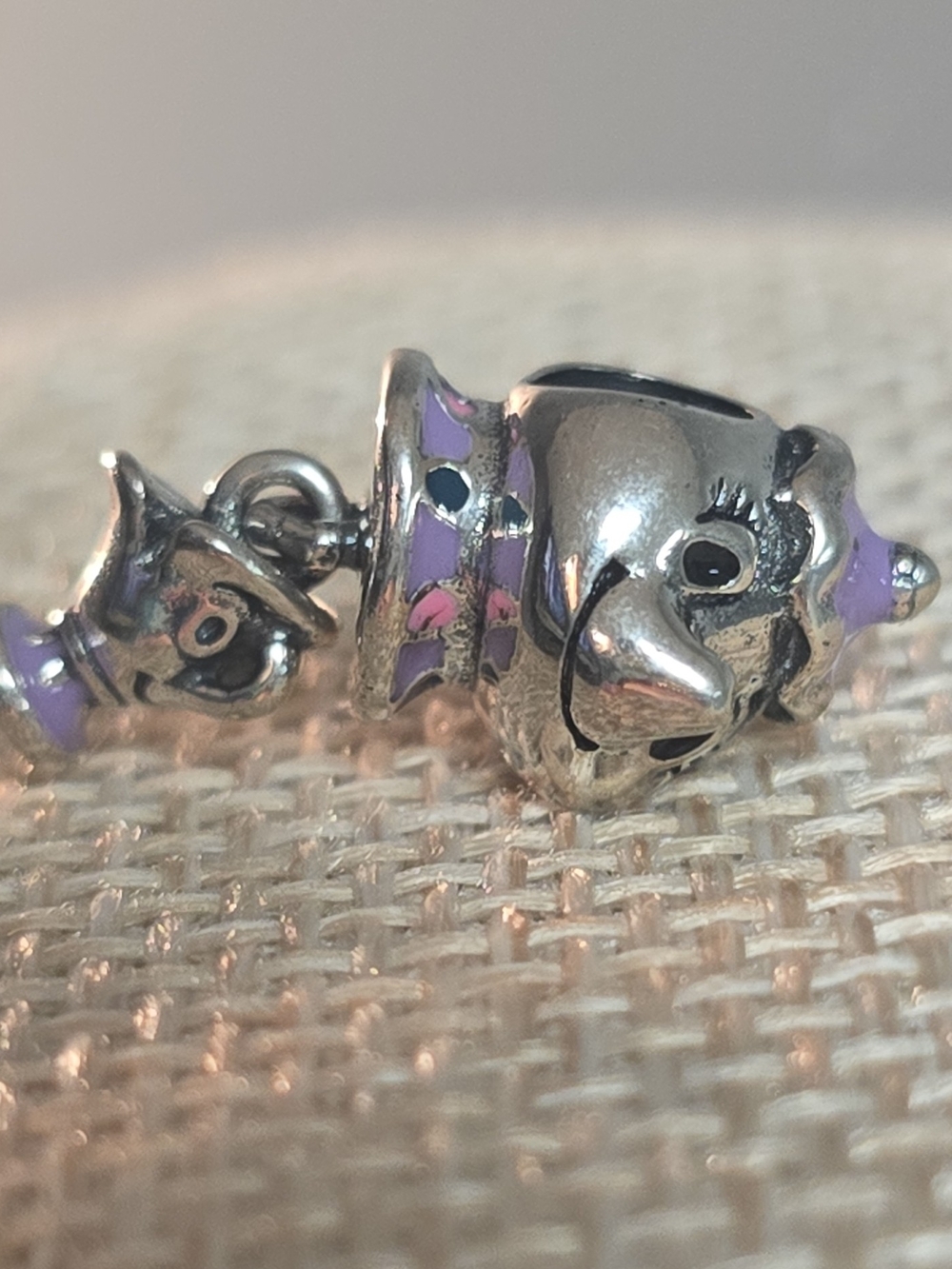Mrs. Potts & Chip Sterling Silver Purple Enamel Teapot Dangle Charm